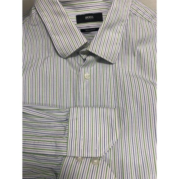 Hugo Boss Shirt Mens 16.5 32/33 Large L Regular Fit Long Sleeve Button Up Stripe - Picture 1 of 9